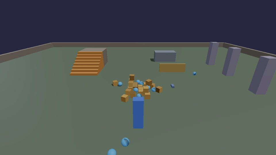 Crates and balls flying apart