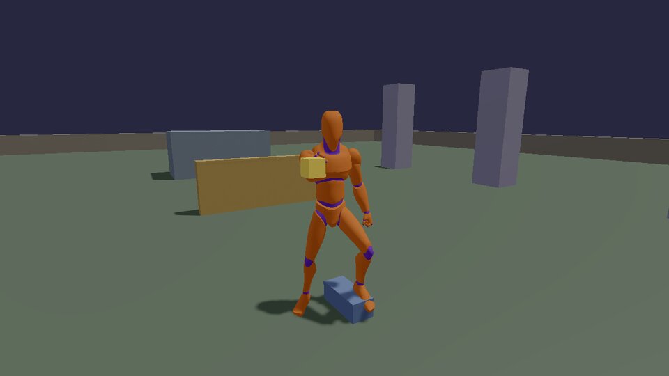 The standing mannequin reaching for the orb, one foot on a step