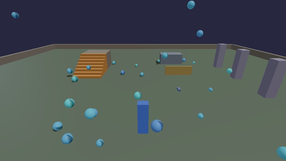 Blue balls raining down and bouncing
