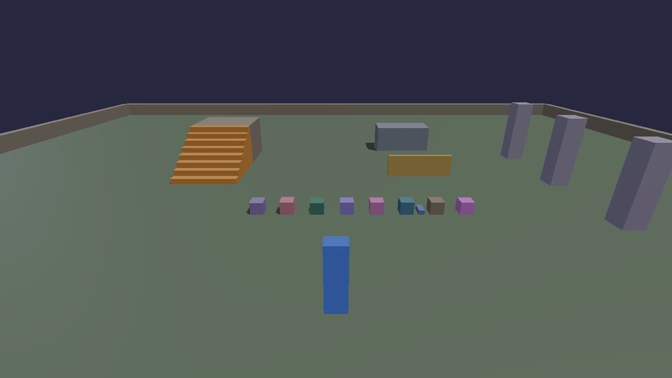 A row of crates, one per sound material