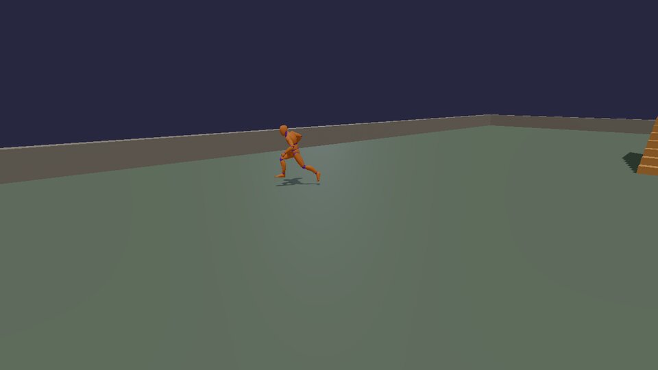 The walking mannequin mid-stride
