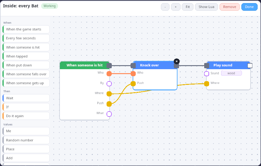 The bat's recipe in the node graph editor